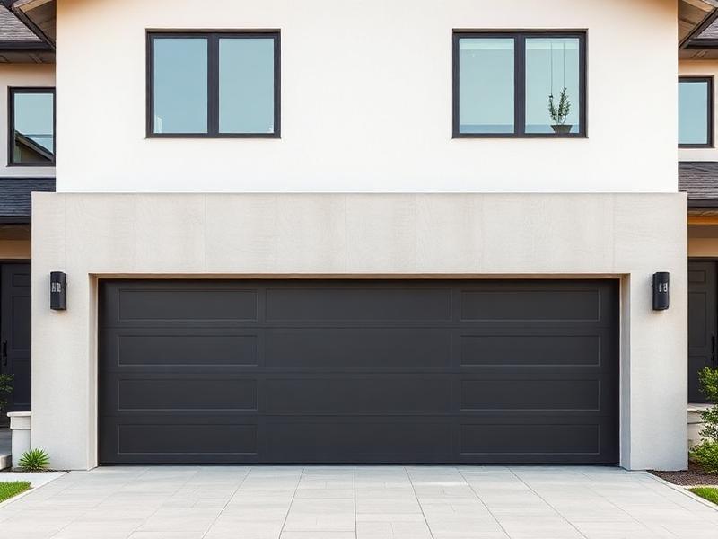 Modern steel garage door on contemporary home