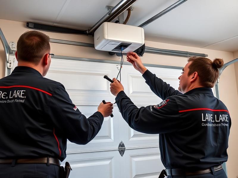 Professional garage door installation team at work